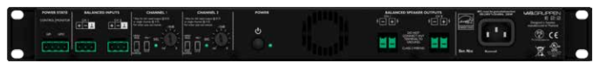 E 12:2_US1 1200W AMPLIFIER WITH 2 FLEXIBLE OUTPUT CHANNELS FOR INSTALLATION APPLICATIONS, 70V, 2/4/8/16 OHMS